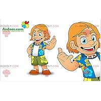 Surfer holidaymaker REDBROKOLY Mascot with a floral shirt