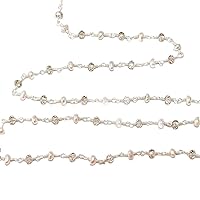 Smoky & Freshwater Pearl Stone Faceted & Pearl Smooth Rondelle Gemstone Beaded Rosary Chain by Foot For Jewelry Making - 24K Gold Plated Over Silver Handmade Wire Wrapped Bead Chain Necklaces
