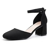 Greatonu Women's Closed Toe Ankle Strap 2.36 inch Low Block Heels Dress Wedding Party Pumps Shoes