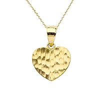 YELLOW GOLD HAMMERED HEART PENDANT NECKLACE - Gold Purity:: 10K, Pendant/Necklace Option: Pendant With 20