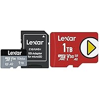 Lexar 1TB Professional 1066x Micro SD Card w/SD Adapter, UHS-I, U3, V30 & 1TB Play microSDXC Memory Card, UHS-I, C10, U3, V30, A2, Full-HD Video