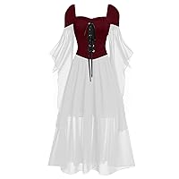 Women Casual Cold Shoulder Dress Solid Color Lace Butterfly Sleeve Halloween Retro Cocktail Party Gothic Prom Dress