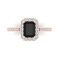 2.17 Brilliant Emerald Cut Solitaire W/Accent Halo Natural Black Onyx Anniversary Promise Wedding ring Solid 18K Rose Gold
