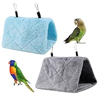 2 Pack Warm Bird Nest House Bed Hanging Hammock Sleeping Bed Plush Hanging Snuggle Cave Happy Hut for Pet Parrot Parakeet Cockatiel Conure Cockatoo African Grey Macaw(Blue&Grey)