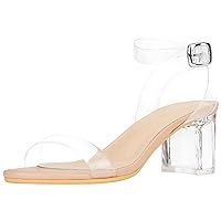 Heels Charm Women's Strappy Clear Chunky Clear Block Low Heeled Sandals 2 Inches Open Toe Ankle Strap High Heel Dress Sandals Daily Work Party Sandal Shoes