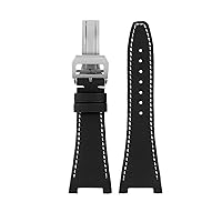 28MM Bracelet Notched Nylon Genuine Leather Strap For IWC Engineer IW500501 IW378507 IW322703 Wristband Men's Canvas Watch Band (Color : Black white-silver B, Size : 28-19mm)