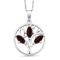 Gem Stone King 925 Sterling Silver Gemstone Birthstone Marquise Tree of Life Pendant Necklace For Women With 18 Inch Silver Chain