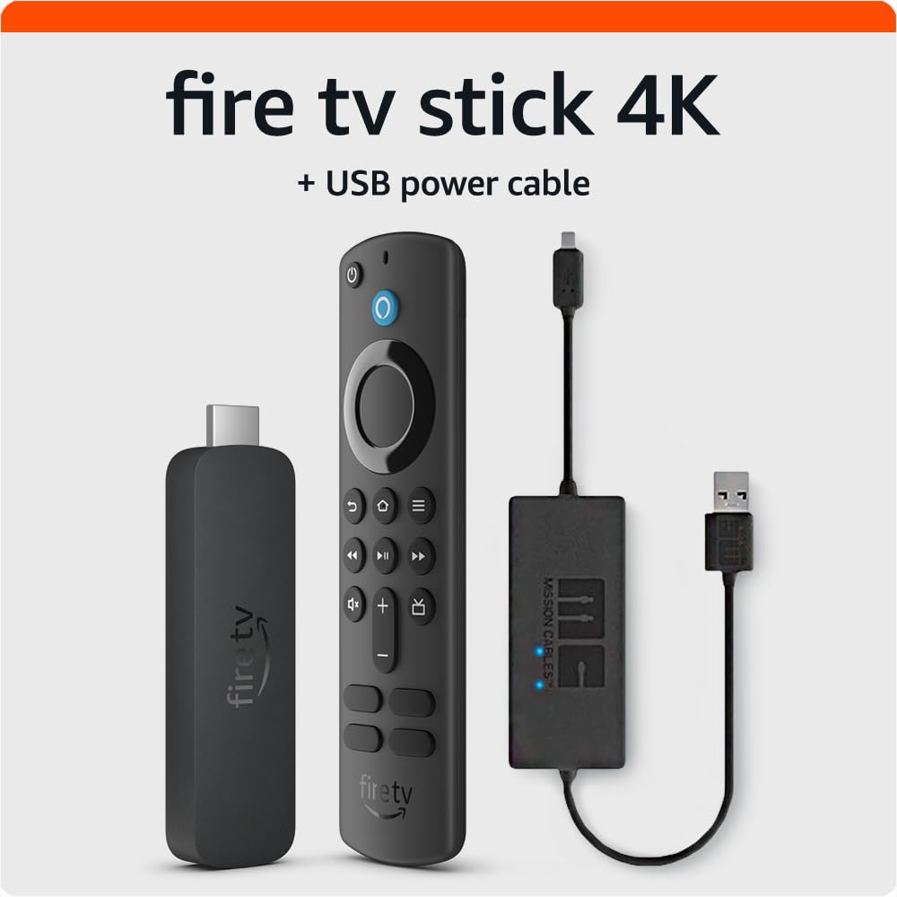 Amazon Fire TV Stick 4K with USB Power Cable (eliminates the need for AC adapter)