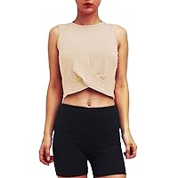 Mippo Womens Crop Top High Neck Workout Gym Yoga Tank Tops Twist Front Cropped Shirts