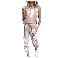 Sleeveless Sweatsuits Women Floral 2 Piece Outfits Tops and Sweatpants Suits Casual Summer Outfit Loose Trendy Sets