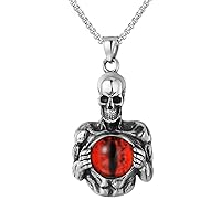 Cool Mens Gothic Skeleton Skull Evil Eye Necklace Pendant Stainless Steel