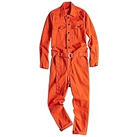 Lapel Long Sleeve Red Men' Jumpsuit Hop Casual Loose -Pocket Overalls Cargo Pants Trousers