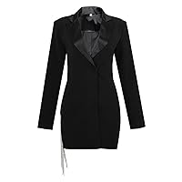 Women's Solid Color Slim V, Temperament Diamond Chain Stream Suits Dress (Color : Black, Size : Medium)