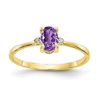 10k Yellow Gold Oval Polished Prong set Diamond Amethyst Ring Size 6 Jewelry for Women