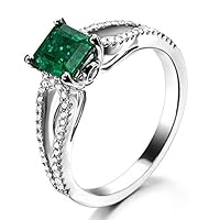 Perfect twin row 2 Carat Princess cut Emerald and Diamond Engagement Ring in White Gold