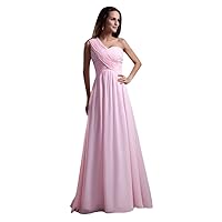 Pink One Shoulder Chiffon Ruched Bridesmaid Dress With Beaded Detail