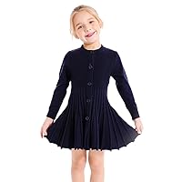 SMILING PINKER Little Girls Pleated Dress School Uniform Long Sleeve Button Front Knit Sweater Dress
