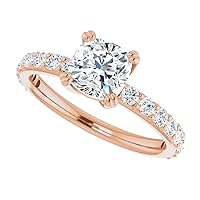 925 Silver, 10K/14K/18K Solid Gold Moissanite Engagement Ring,1 CT Cushion Cut Handmade Solitaire Ring, Diamond Wedding Ring for Women/Her Anniversary Ring, Birthday Gift,VVS1 Colorless Ring