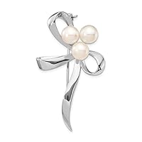 925 Sterling Silver Rhod Plat 7 8mm White Button Freshwater Cultured Pearl Brooch Pin Jewelry Gifts for Women