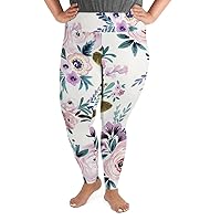 Yoga Pants Pink Rose Plus Size Premium Floral Print Leggings Activewear