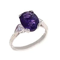 925 Sterling Silver Real Genuine Amethyst and Diamond Womens Solitaire Engagement Ring