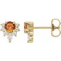 14k Yellow Gold Citrine Polished Citrine and 0.17 Carat Diamond Earrings Jewelry for Women