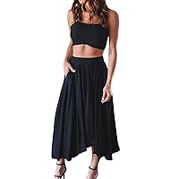 Spring Dresses for Women 2024 Trendy Midi, 2 Piece Outfits for Women 2023 Summer Short Sleeve Wrap V Neck Crop