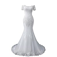 Scoop Neck Mermaid Wedding Dresses with Short Sleeves Pearls Applique Lace Corset Back 2024