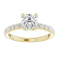 10K Solid Yellow Gold Handmade Engagement Ring 1 CT Cushion Cut Moissanite Diamond Solitaire Wedding/Bridal Ring for Women/Her Best Ring