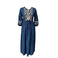 Ladies Autumn Winter Cotton and Linen Party Dress Retro Round Neck Embroidery Long Dress