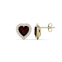 Heart Shape Red Garnet & Round Natural Diamond 3.24 ctw Women Heart Shape Halo Stud Earrings 14K Gold