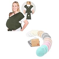 Keababies Baby Wraps Carrier, D-Lite Baby Wrap and Bamboo Viscose Nursing Pads - Easy-Wearing, Adjustable Baby Sling Carrier Newborn to Toddler - 14 Washable Organic Breastfeeding Pads + Wash Bag