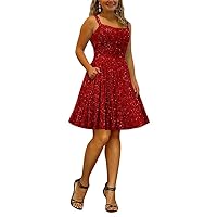 Sparkly Sequin Short Prom Dresses with Pockets Spaghetti Straps Plus Size Homecoming Dresses A Line Ball Gowns