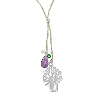 NOVICA Handmade .925 Sterling Silver Amethyst Lariat Necklace with Cultured Freshwater Pearl Quartz Purple Pendant Indonesia Leaf Tree Birthstone 'Green Banyan Tree'