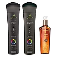 Set No Yellow Shampoo, Treatment Mask and Argan Oil. Color Care,Hair Intensifier and Damage Repair. Without Salt and Parabens for Black Hair (Black,Negro).