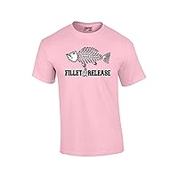 Fishing T-Shirt Fillet and Release Fish Bones Tee Funny Humorous Fisherman Fish Tee Bass Trout Salmon Walleye Crappie-Lightpink-Med