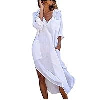 Ceboyel Womens Summer Causal Dresses Long Sleeve Dress Cotton Linen Shirt Dresses Dressy Trendy Ladies Outfits 2023