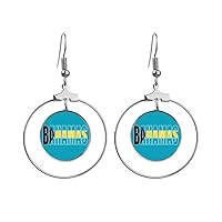 Bahamas Country Flag Name Earrings Dangle Hoop Jewelry Drop Circle