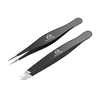 Majestic Bombay Fine Point + Slant Tweezers for Women and Men – Splinter Ticks, Facial, Brow and Ingrown Hair Removal–Sharp, Needle Nose, Surgical Tweezers Precision best tweezers for chin hair