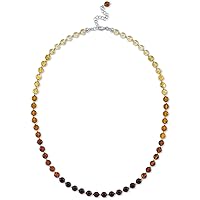PEORA Genuine Baltic Amber Tennis Necklace for Women 925 Sterling Silver, Rich Multicolor 6mm Beads, 19 inches length with 2.5 inch Extender