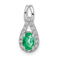 14k White Gold Lab Grown Diamond and Created Emerald Pendant Necklace Measures 16.78mm Long Jewelry Gifts for Women