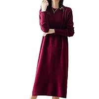 Ladies Dress Solid Color Wool Knit Soft Loose Pullover Solid Color A Dress