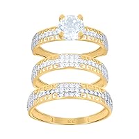 14ct Two tone Gold CZ Cubic Zirconia Simulated Diamond Greek Key His & Hers Trio Ring Set Measures 5.8mm Long Jewelry for Women