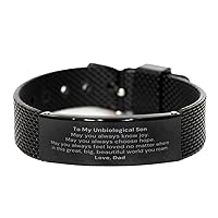 Gift for Unbiological Son, Black Shark Mesh Bracelet. To Unbiological Son, May you always feel loved. Birthday Motivational Gift From Dad. Christmas Unique Gift