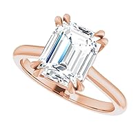 14K Rose Gold Silver Engagement Ring With 2 Carat Emerald Total Weight Moissanite Comes With Gift Box Rings For Women Gift For Her Jewelry For Women