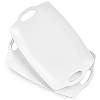 LYEOBOH Serving Tray with Handles Large Rectangle Serving Platter for Entertainment, Party, Display, 16 inch Porcelain Platters, Set of 2, White