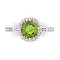 Clara Pucci 2.5 ct Round Cut Solitaire W/Accent Halo Natural Peridot Statement Anniversary Promise Wedding ring 18K White & Rose Gold