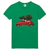 Moose Car Christmas Tree Printed T-Shirt