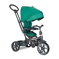 Joovy Tricycoo LX Premium Kids Tricycle with 8 Stages Featuring Chunky Front Tire, Removable and Adjustable Parent Handle, Safety Harness, Machine-Washable Seat Pad, and Retractable Canopy, Pine