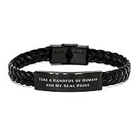 Seal Point Cat Gifts For Friends, I Like a, Perfect Seal Point Cat Braided Leather Bracelet, Engraved Bracelet From Friends